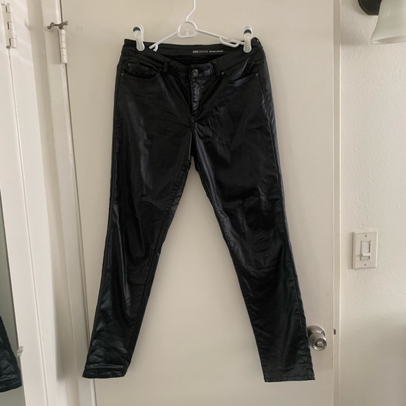 Black Faux Leather Pants Mid Rise Pants - Picture 2 of 4